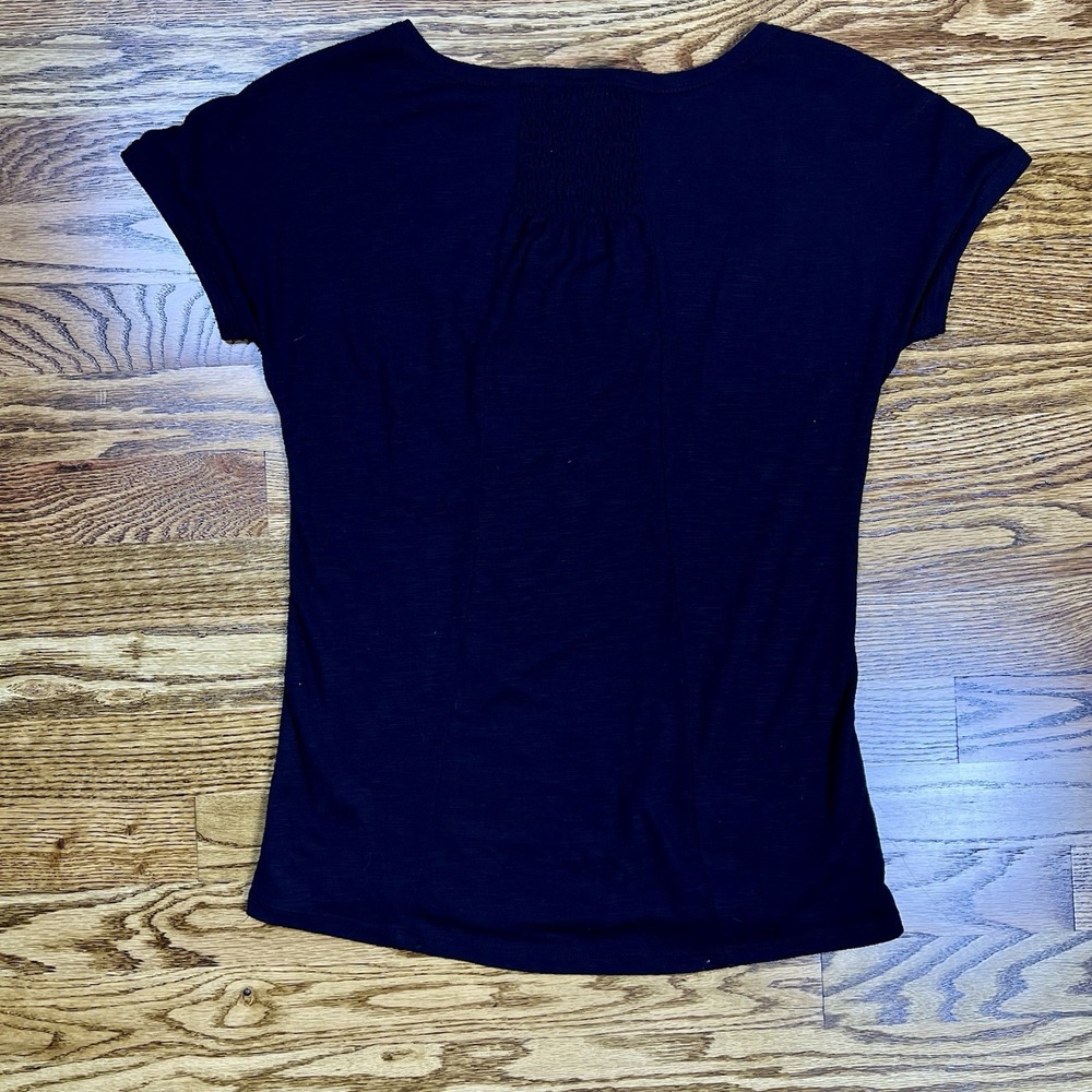 Daytrip Black Y2K Fitted T-Shirt Short Sleeve Wide V-Neck Lace Trim Sz M - Picture 5 of 5